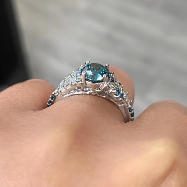 White Gold Vintage Marquise Blue Diamond Engagement Ring Image 5