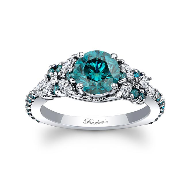 Platinum Vintage Marquise Blue Diamond Engagement Ring Image 1