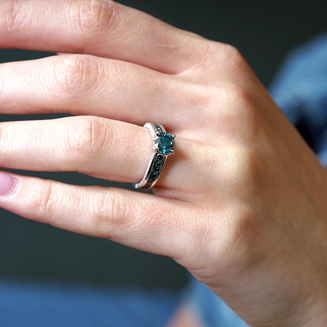 Round And Princess Cut Blue Diamond Ring Image 2