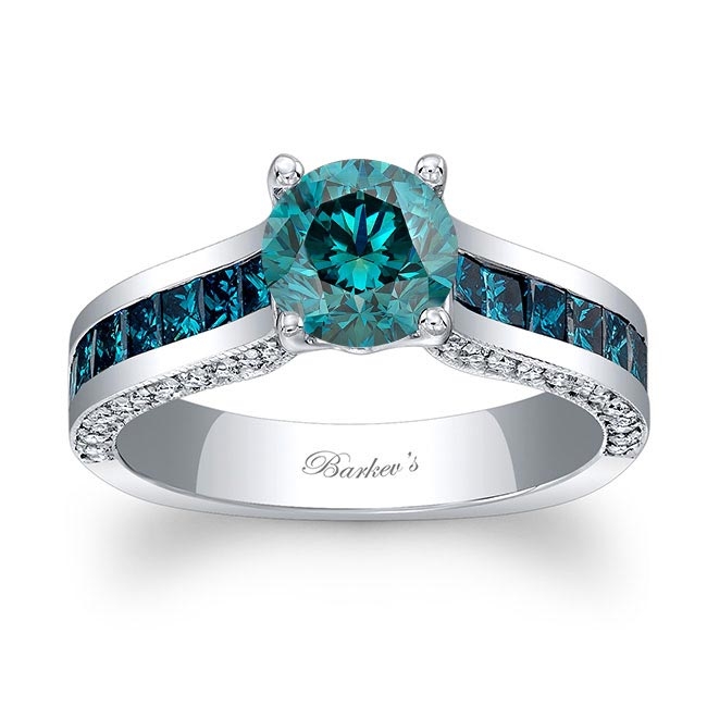 Round And Princess Cut Blue Diamond Ring