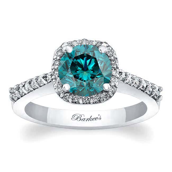 Round Blue And White Diamond Halo Ring