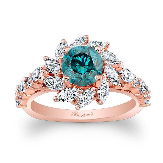 Rose Gold Blue And White Diamond Sunflower Engagement Ring