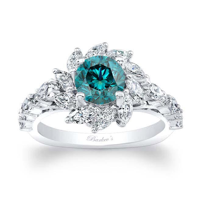 Platinum Blue And White Diamond Sunflower Engagement Ring