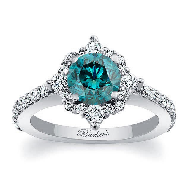 Platinum Classic Halo Blue And White Diamond Engagement Ring