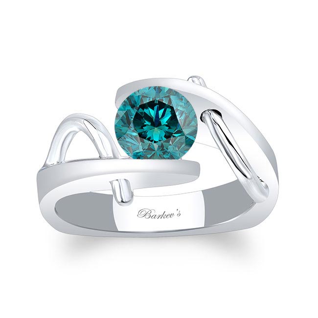 White Gold Solitaire Channel Set Blue Diamond Ring