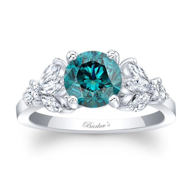 Platinum Marquise And Round Blue And White Diamond Ring