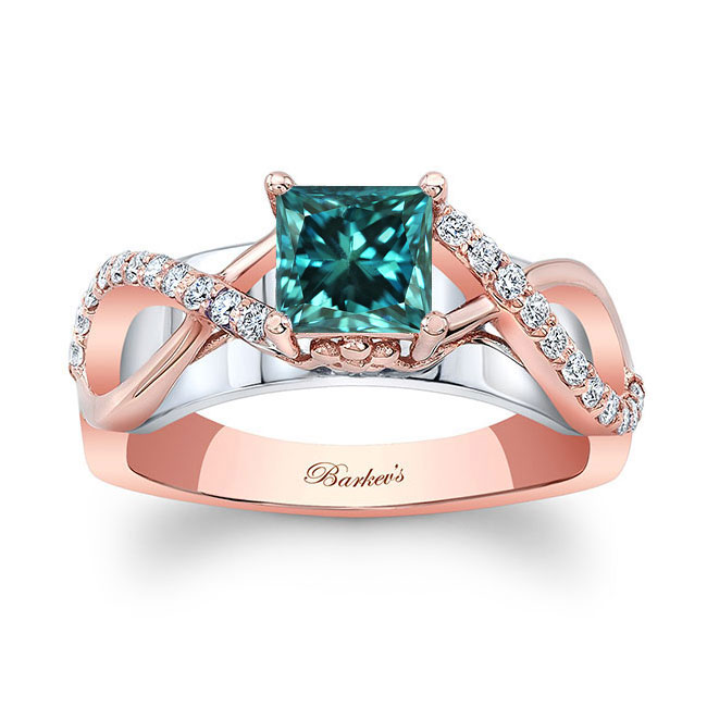  Rose Gold Blue And White Diamond Cathedral Engagement Ring Image 1