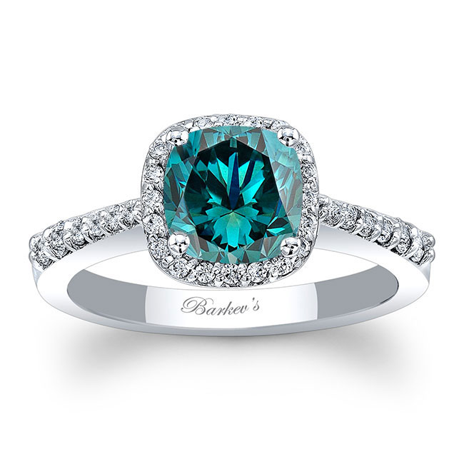  1 Carat Cushion Cut Halo Blue Diamond Ring Image 1