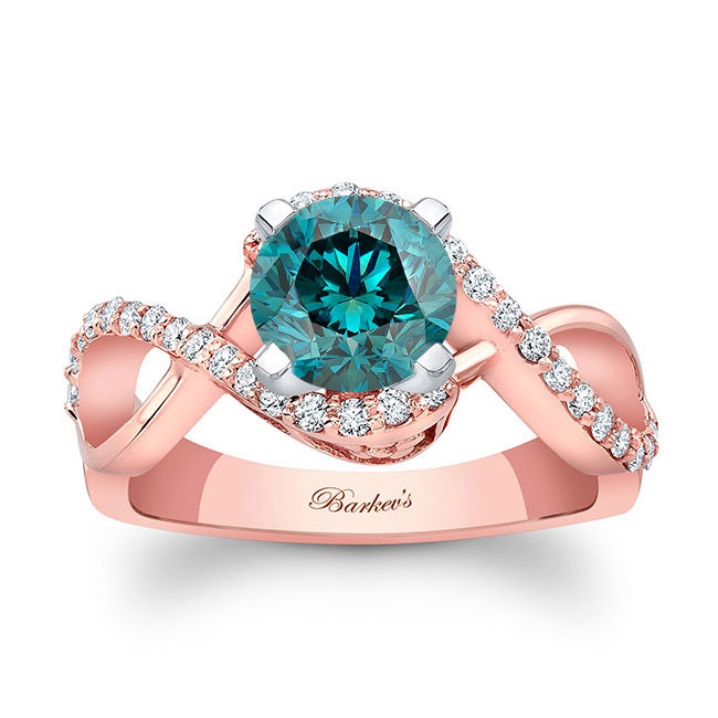 Rose Gold Blue Diamond Infinity Twist Engagement Ring