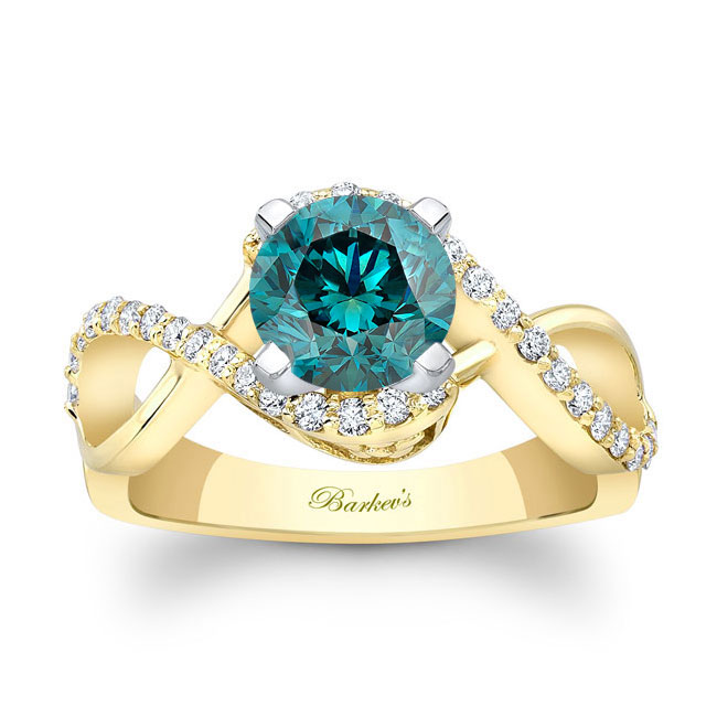 Yellow Gold Blue Diamond Infinity Twist Engagement Ring