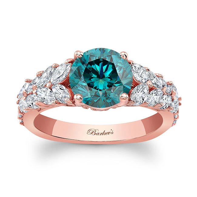 Rose Gold 2 Carat Round Blue And White Diamond Engagement Ring