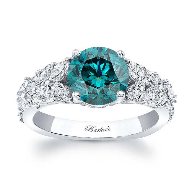 Platinum 2 Carat Round Blue And White Diamond Engagement Ring