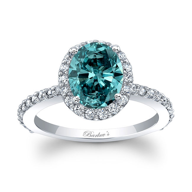  2 Carat Oval Blue And White Diamond Halo Engagement Ring Image 1