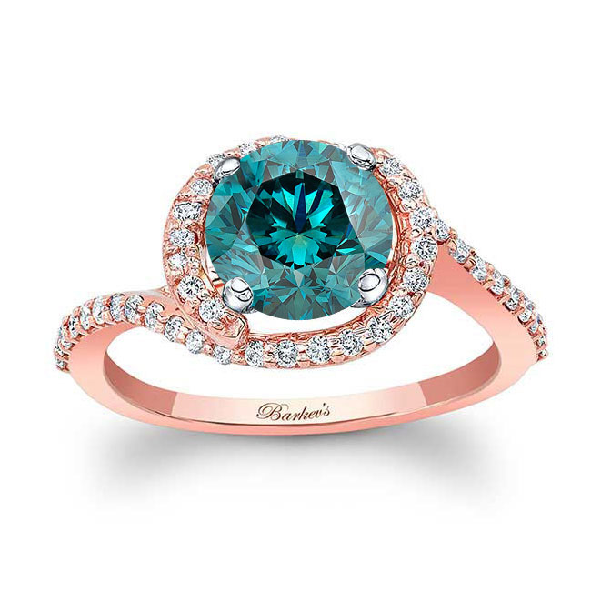 Rose Gold Blue And White Diamond Half Halo Engagement Ring