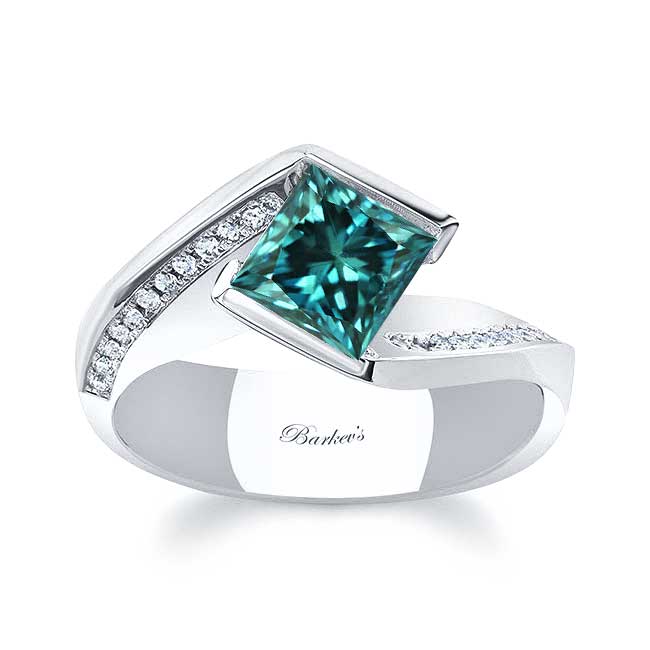 Platinum Vintage Bypass Blue Diamond Ring Image 1