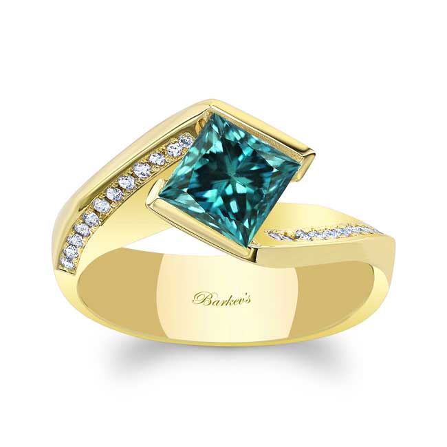 Yellow Gold Vintage Bypass Blue Diamond Ring