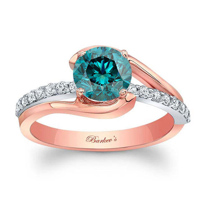 Rose Gold Simple 1 Carat Round Blue And White Diamond Ring
