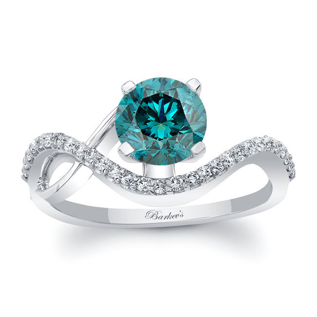 Curved Blue Diamond Wedding Ring