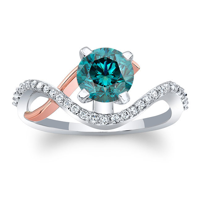 White Rose Gold Curved Blue And White Diamond Wedding Ring