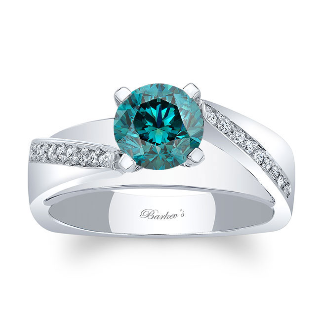  Split Shank Pave Blue And White Diamond Engagement Ring Image 1