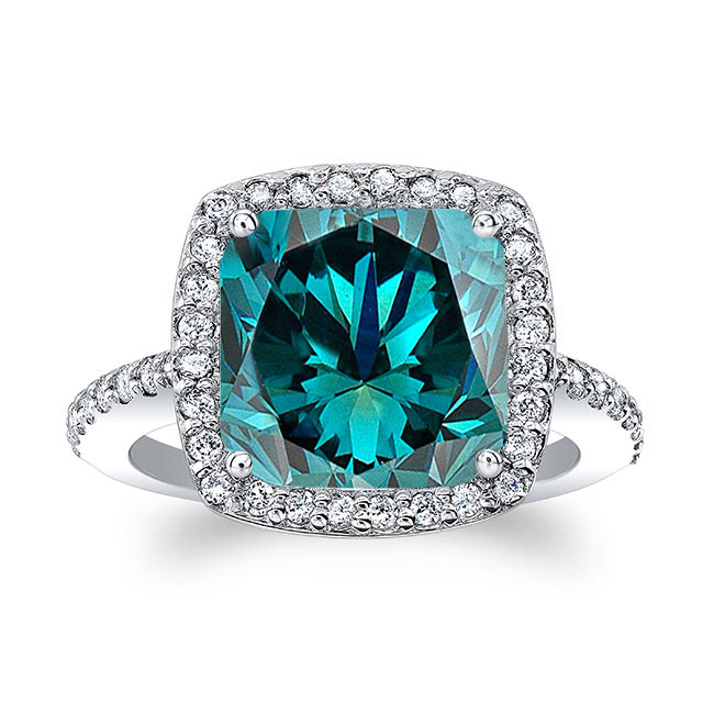 Platinum 5 Carat Cushion Blue Diamond Halo Ring Image 1