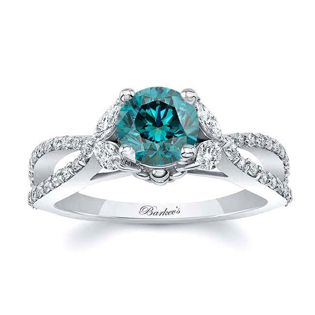  Blue And White Diamond Leaf Ring Image 1