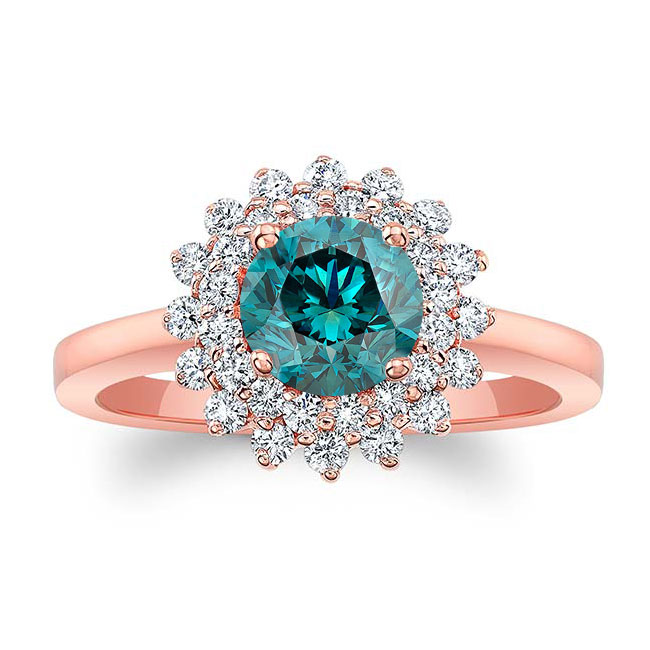 Rose Gold Starburst Blue And White Diamond Ring