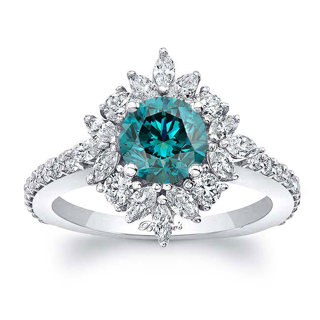  Marquise Halo Blue And White Diamond Engagement Ring Image 1