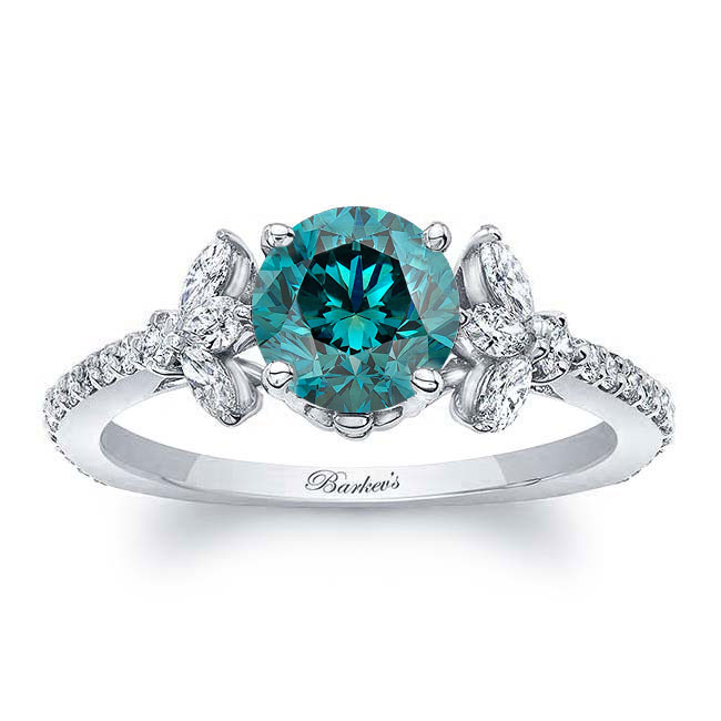  Blue And White Diamond Leaf Engagement Ring Image 1