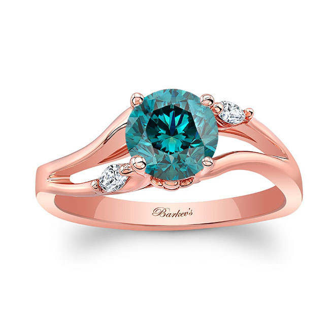 Rose Gold V Shaped Blue And White Diamond Ring Image 1