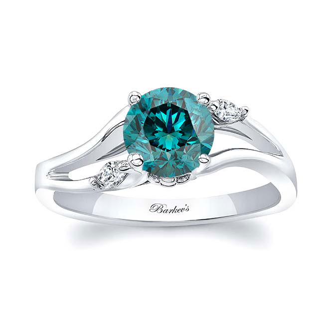 Platinum V Shaped Blue And White Diamond Ring Image 1