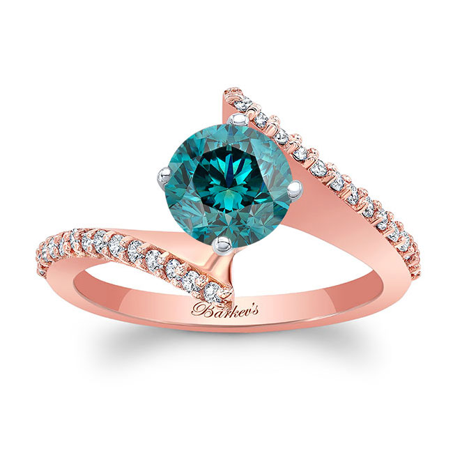 Rose Gold Modern Bypass Blue And White Diamond Engagement Ring