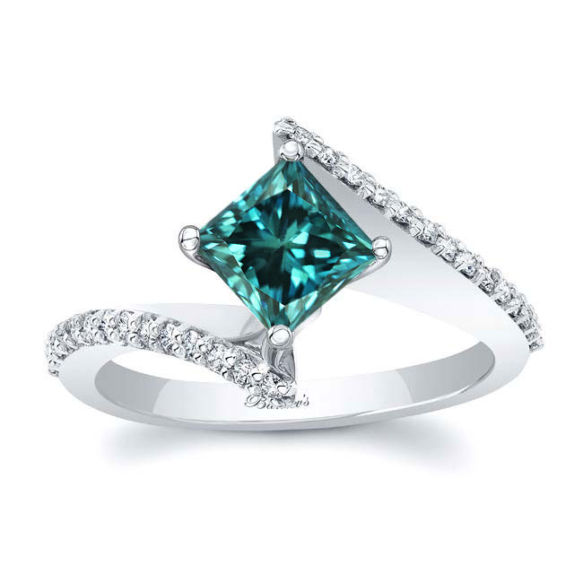  Princess Cut Blue And White Diamond Bypass Ring Image 1