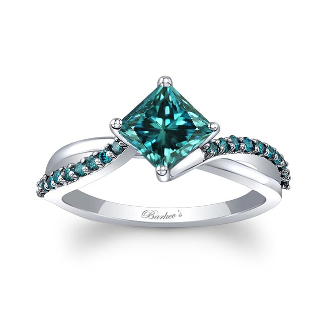 Twisted Princess Cut Blue Diamond Ring