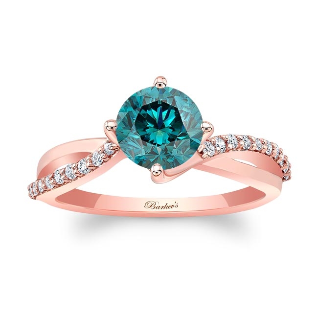 Rose Gold Twisted Blue And White Diamond Engagement Ring