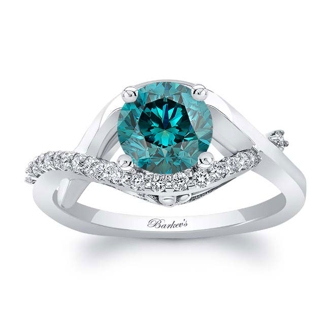  Criss Cross Blue And White Diamond Engagement Ring Image 1