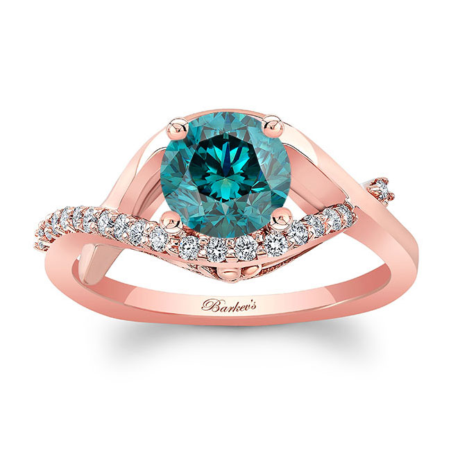 Rose Gold Criss Cross Blue And White Diamond Engagement Ring