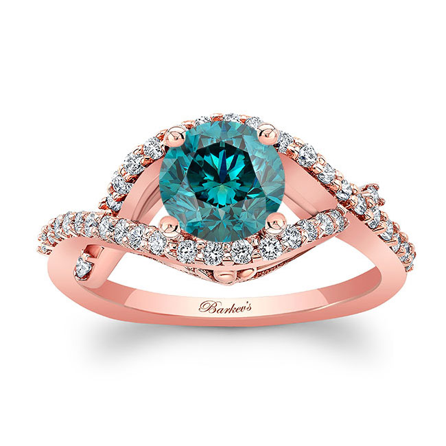 Rose Gold Criss Cross Blue And White Diamond Ring