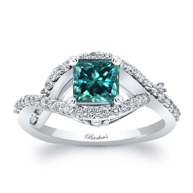  Criss Cross Princess Cut Blue And White Diamond Ring Image 1