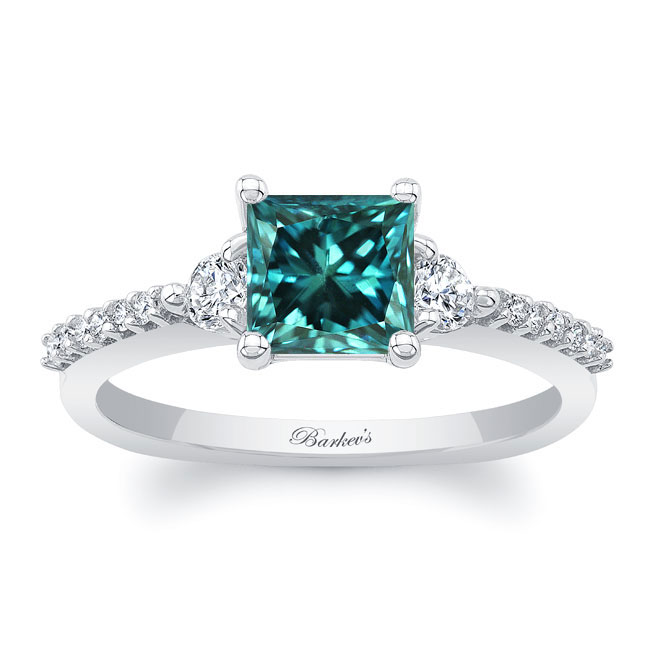  Blue And White Diamond 3 Stone Princess Cut Engagement Ring Image 1