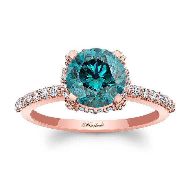 Rose Gold Blue And White Diamond Hidden Halo Ring