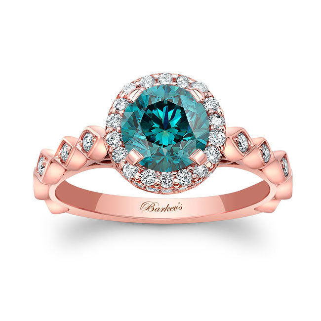 Rose Gold Vintage Halo Blue And White Diamond Ring