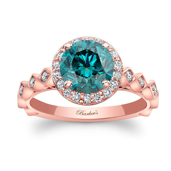  Rose Gold Vintage Halo Blue And White Diamond Engagement Ring Image 1