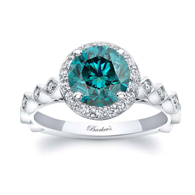  Vintage Halo Blue And White Diamond Engagement Ring Image 1