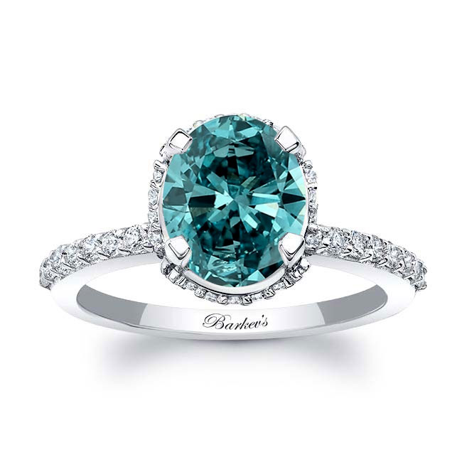  Hidden Halo Oval Blue And White Diamond Engagement Ring Image 1