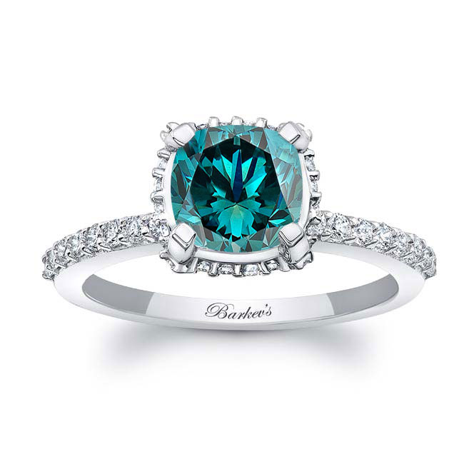  Cushion Halo Blue And White Diamond Engagement Ring Image 1