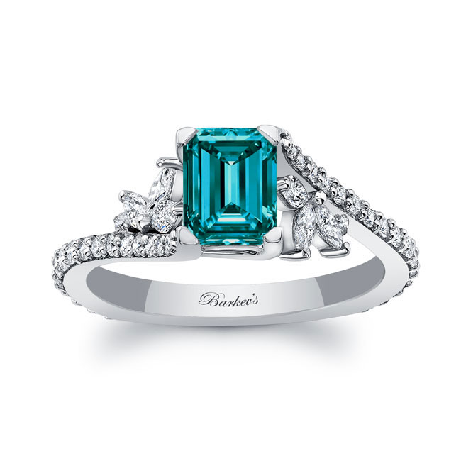  1 Carat Emerald Cut Blue And White Diamond Ring Image 1