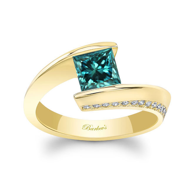 Yellow Gold Blue And White Diamond Bypass Ring
