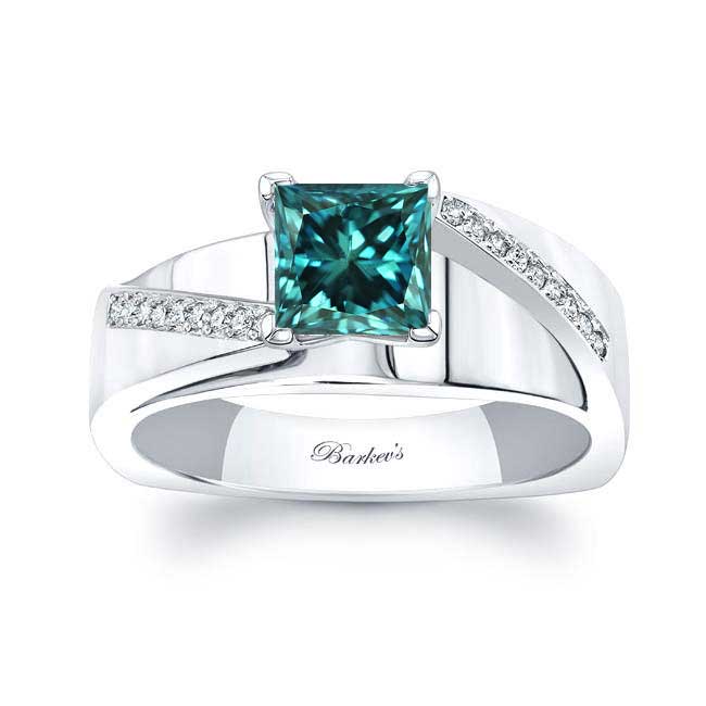 Princess Cut Blue Diamond Pave Engagement Ring