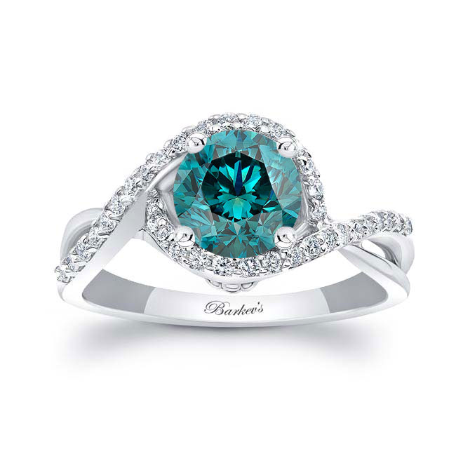  Twisted Halo Blue And White Diamond Engagement Ring Image 1